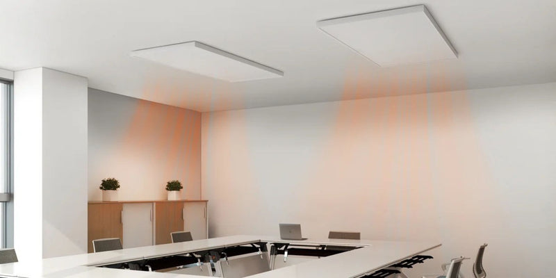 Kantoorruimte met infrarood plafondpanelen voor energiezuinige elektrische verwarming